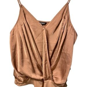 EXPRESS ☆ Satin Pleated Faux Wrap Cami Bodysuit ☆ Copper ☆ Size X-Large ☆ NWT